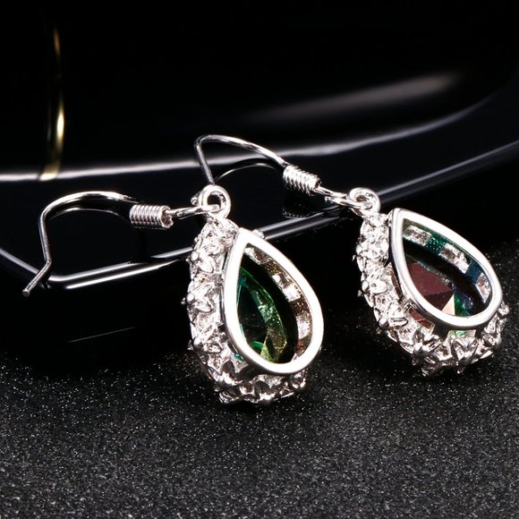 925 Silver Plated Rainbow Zircon Earrings - Picture 6 of 6
